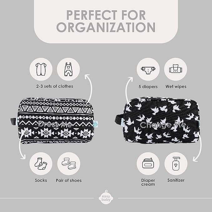 Easy Baby - Diaper, Bottle, and Supplies - Organizer Pouches - Change, Feed, and Dress Me (4 Pack Brooklyn) | Organizing Packing Tote Cubes for Baby Items | Good for Travel and Keeping Organized