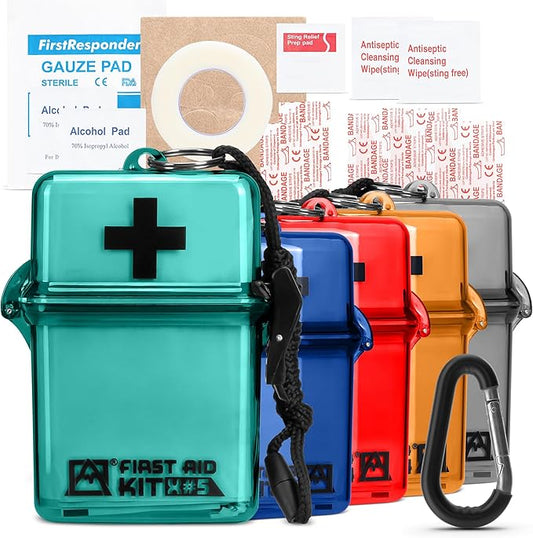 Avalanche Mini First Aid Kit, 30 Pcs Emergency Supplies Kit in Waterproof Case for Home, Car, Travel, Sports or Camping, First Aid Kit in Hard Case & Carabiner, Turquoise