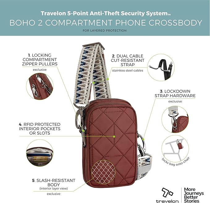 Travelon Anti-Theft Boho 2 Compartment Phone Crossbody