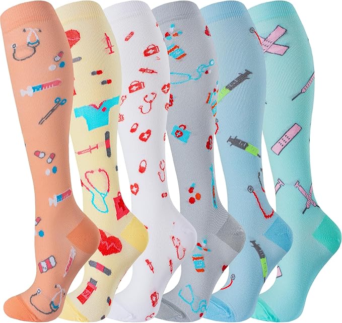 bropite Flora Compression Socks for Women & Men-Knee high 6 Pairs 20-30mmhg Support Running Nurse Travel