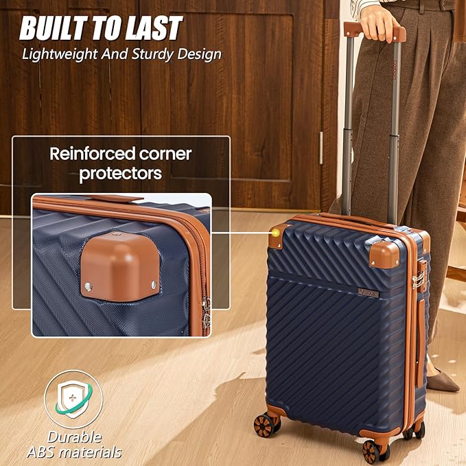 Luggage Sets 5 Piece with TSA Lock Spinner Wheels, Unisex Hard Case ABS Suitcase Set, Hardshell Lightweight Waterproof Travel Hardside Suitcases with Wheels for Women Men, Sky Blue
