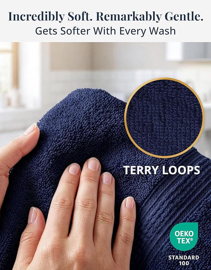 LANE LINEN Hand Towels for Bathroom - 4 Pack (16" x 28") - 100% Cotton Hand & Face Towels - Durable, Lightweight & Quick Dry - Affordable Bathroom Hand Towel, Everyday Essential for Dorm Rooms - Navy