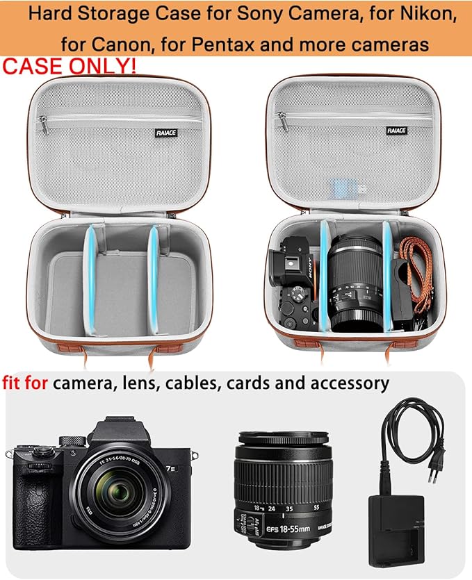 RAIACE Hard Case Compatible with Sony Alpha 7 II III IV/7R V Camera, for Nikon, for Canon, for Pentax and More. Mesh Pocket for Charger, Cables, Cards and Accessories. (case only) (Gray)