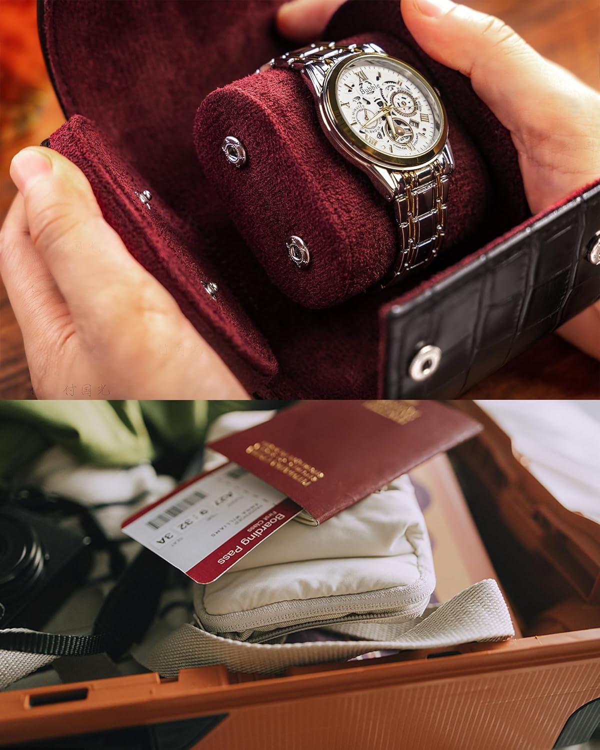MR.OKAY Single Watch Travel Case- Classic Leather Watch Case With Superb Texture.(Portable Watch Roll Or Organizer For Storage And Display).Festival Gift For Men, All Handcrafted By Artisans.