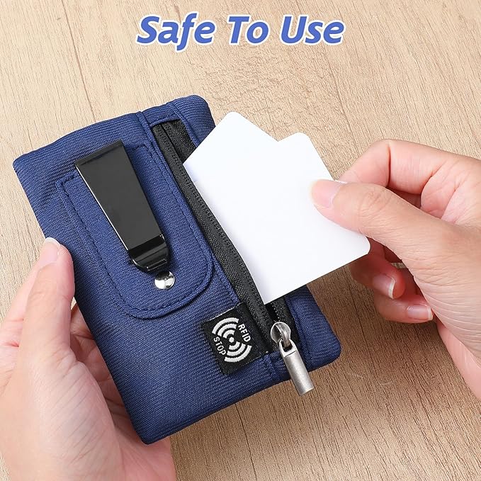 Money Clip, RFID Belt Wallet Travel Wallet Blocking Clip Pocket for Cards Pickpocket Hidden Clips Stash Credit Card Holder Compact Thin Anti-Theft for Traveling(Dark Blue)