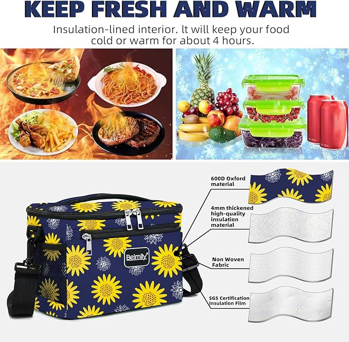 Generic BEIMILY Lunch Bag for Women/Men,Reusable Lunch Box Small Cooler Bag Soft Sided,Leakproof Cooler Bag for Office Work Picnic Beach with Adjustable Shoulder Strap (sunflower), 2311A