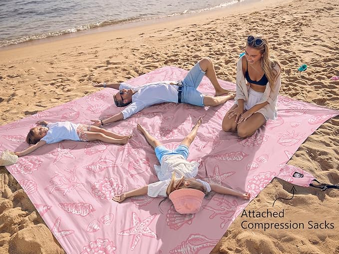 WEKAPO Beach Blanket Waterproof Sandproof Oversized, Extra Large Beach Mat Sand Free, Lightweight & Compact Sand Free Mat with 6 Stakes & 4 Corner Pockets