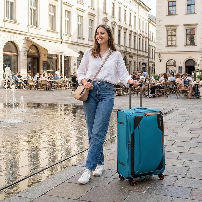 28 inch Luggage with Spinner Wheels,Large Softside Expandable 20% Checked Luggage w/TSA LOCK,Lightweight Durable Rolling Luggage for Men/Women（SkyBlue,28in）