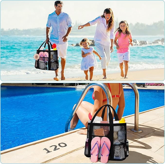 Mesh Beach Bags for Women - Family Beach Tote Bag for Toys, Towels, Travel Vacation Cruise Essentials
