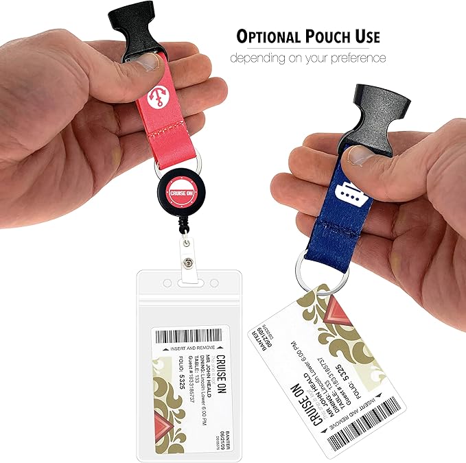Carnival Cruise Luggage Tag Holders (4 Pack) & Lanyards (2 Pack), Large, Clear & Waterproof, Cruise Essentials 2026-2027 for Ship Cards & Baggage – Durable Travel Accessories (Blue & Pink)