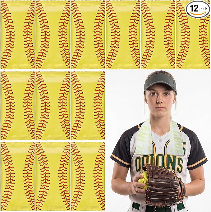 Frienda 12 Count Disposable Cooling Towel, 23.6''x 7.9'' Large Cooling Body Wipes, Baseball Basketball Softball Soccer Ice Towel for Hot Weather, Individually Wrapped for Sport Player (Softball)