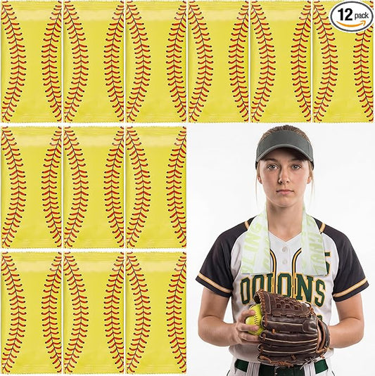 Frienda 12 Count Disposable Cooling Towel, 23.6''x 7.9'' Large Cooling Body Wipes, Baseball Basketball Softball Soccer Ice Towel for Hot Weather, Individually Wrapped for Sport Player (Softball)
