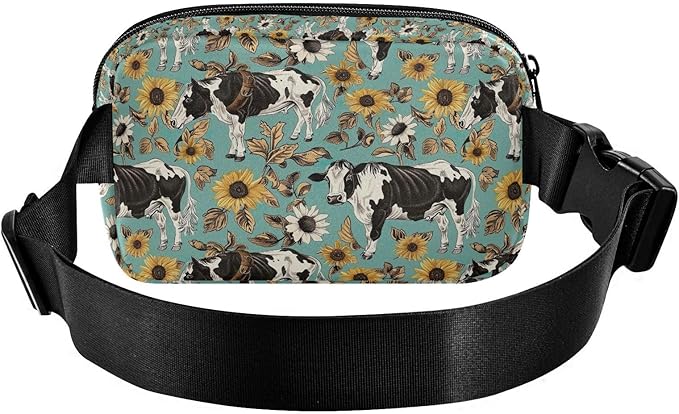 Kawaii Cow Sunflower Fanny Pack for Women Men Water Resistant Fashion Waist Packs with Adjustable Strap Belt Bag for Travel Workout Jogging Hiking 21220220