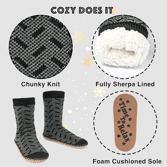 Cozylook Mens Slipper Socks Fleece Lined Non-slip Soles, Winter Soft Thick Cozy Home Boots, Warm Fuzzy House Shoes Indoor