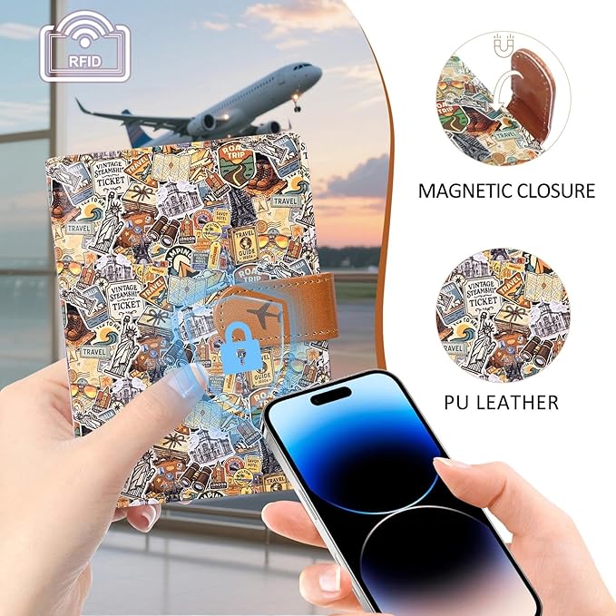COSHAYSOO Personalized RFID Passport Holder for Travel Women Passports Cover Case Air Essentials Airplane Flight Accessories Airline Plane Flying Must Haves Christmas Gifts for Travellers
