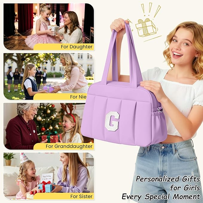 Initial Duffle Bag, Carry On Bags for Women，Gifts for Women 20s-Overnight Bag with Wet Pocket，Lightweight Travel Bags Personalized Gym Tote with Makeup Pouch