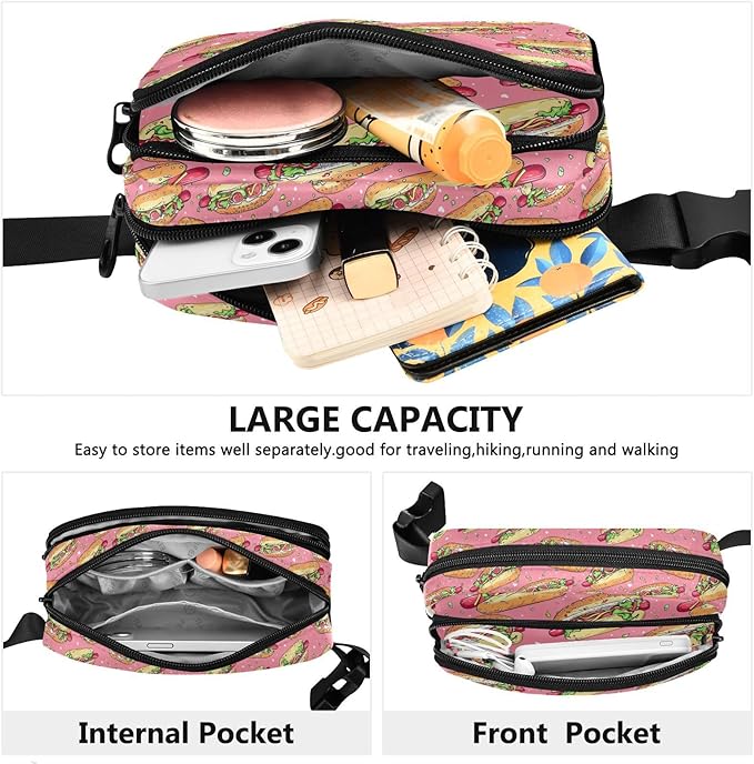 Funny Hot Dog Fanny Pack for Women Men Water Resistant Fashion Waist Packs with Adjustable Strap Belt Bag for Travel Workout Jogging Hiking 21220336