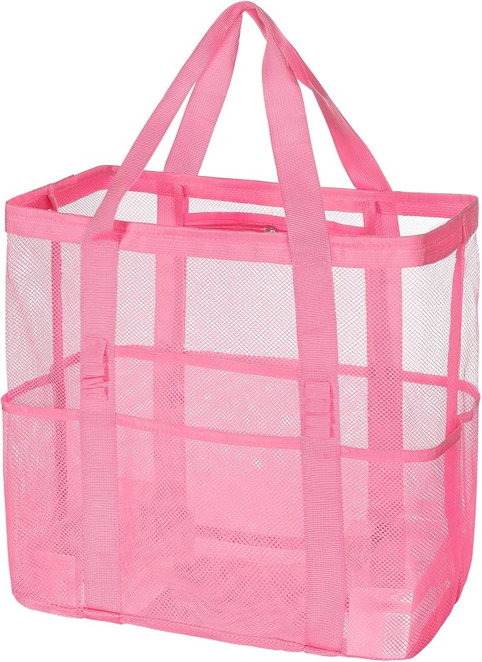 Tavaleu Mesh Beach Bag - Large Beach Tote with Multi Functional Pockets for Family Travel/Vacation