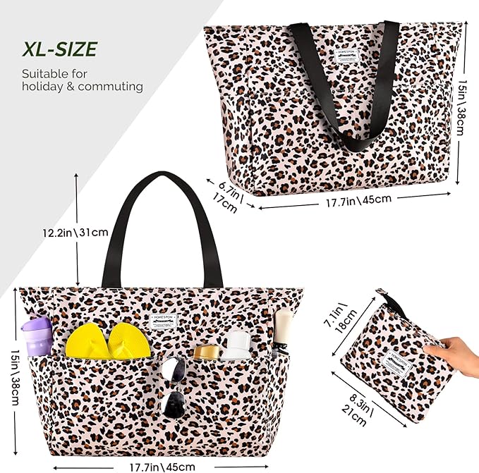 HOMESPON Large Waterproof Beach Bag for Women Sandproof Tote Bag Pool Bag with Zipper and Pockets for Travel Vacation Gym