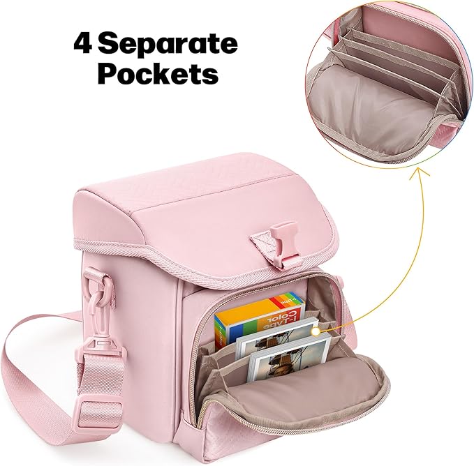 Camera Sling Bag Compatible with Polaroid Now 2nd/3rd Instant Camera, Crossbody Bag with Adjustable Strap, Pink