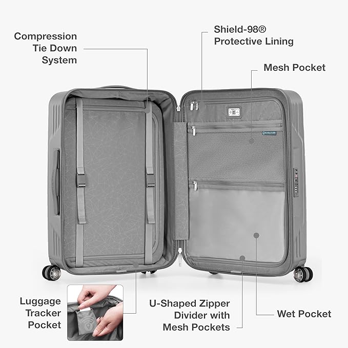 Traveler's Choice Ultimax II Polycarbonate Hardside Luggage with Spinner Wheels, Slate Gray, 25-Inch Medium Luggage