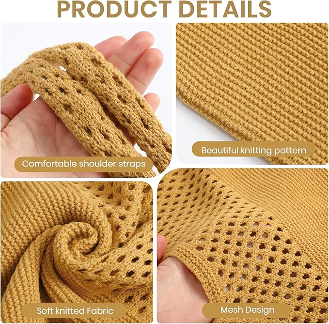 SUOSDEY Crochet Mesh Beach Tote Bag, Knit Summer Vacation Aesthetic Boho Tote Bag for Women