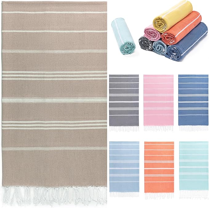 Turkish Beach Towel, 36"x71" Quick Dry Sand Free Oversized Bath Pool Swim Towel, Lightweight Travel Turkish Towels Vacation Essentials, Khaki
