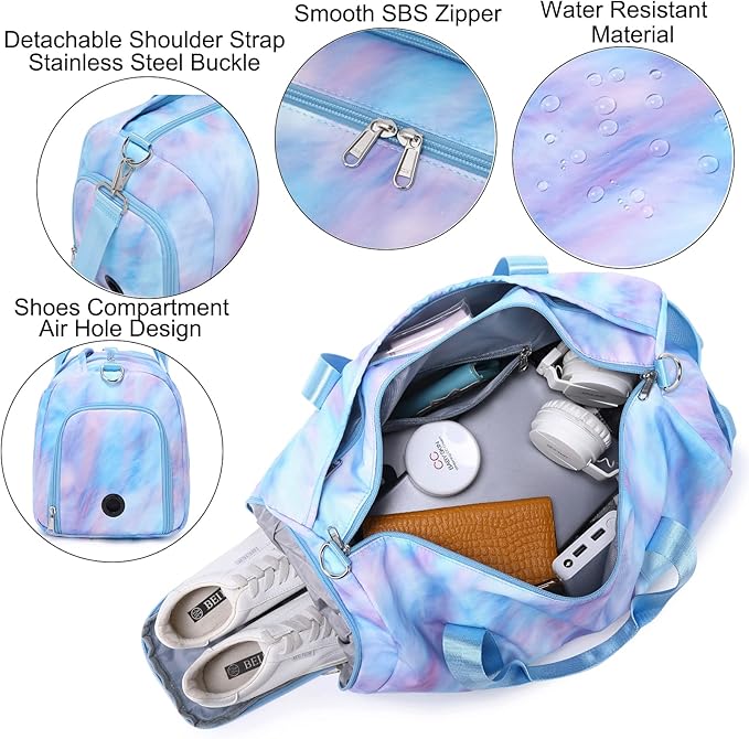 Dance Bag for Girls Teen Duffle Gymnastics Overnight Travel Sports Gym Ballet Weekender Sleepover Carry On Bags with Shoe Compartments Water Resistant