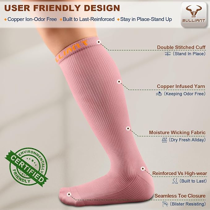 BULLIANT Compression Socks 3Pairs-15-20mmHg Circulation Support Men Women Hiking Sports Recovery-Upgraded Wicking Tech