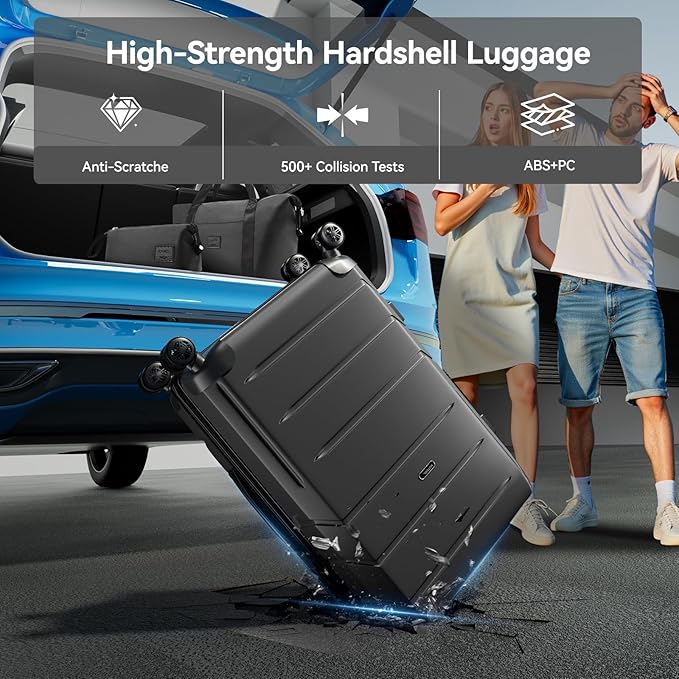 Hoteel Luggage Sets 3 Piece Expandable (4-YEARS WARRANTY) ABS+PC Hardshell Carry On Luggage Airline, Carry on Suitcase with Spinner Wheels & TSA Lock for Travel, Business, Black (20in/DB/TB)
