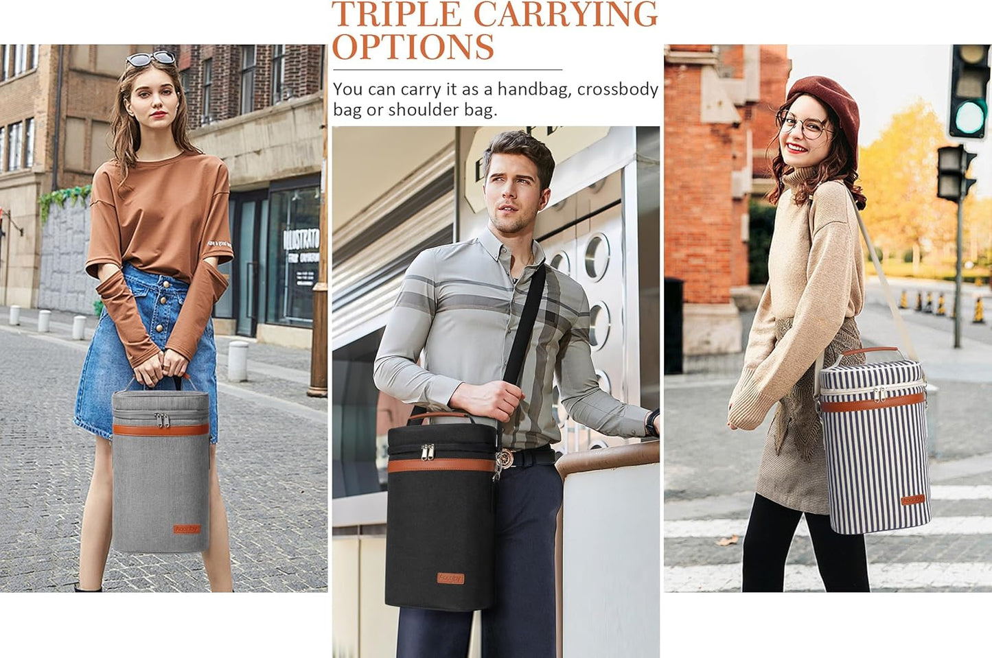 2 Bottle Wine Bag Wine Cooler Carrier Wine Gift Tote Bag, Leakproof & Insulated Bottle Bags for Travel, BYOB, Beach, Dinner, Party, Christmas Gifts for Wines Lovers Women Men - Gray