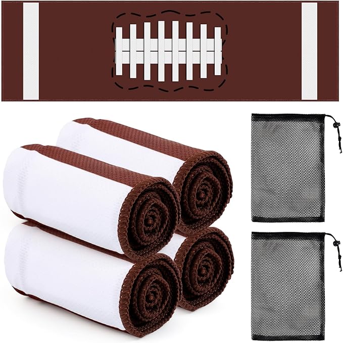 YLOLUL 4 Pcs Football Towels Soccer Chilly Towel for Neck and Face 40"x12" Cooling Ice Towel with Bags for Baseball Basketball Sport Team Gift Party Favors