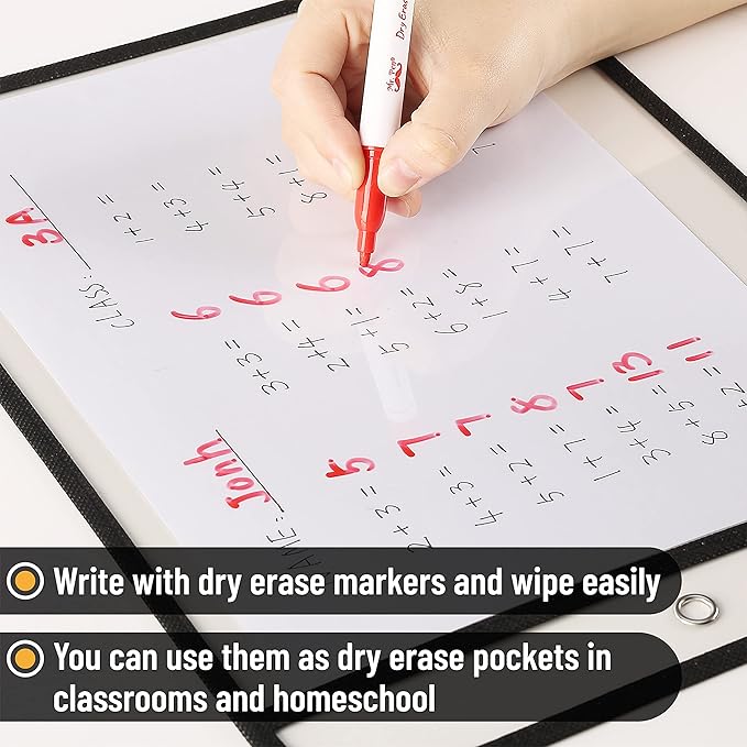 Mr. Pen - Dry Erase Pockets, 6 Pack, 10.2 x 14 Inches, Black, Reusable Plastic Sleeves for Paper, Clear Shop Ticket Holders