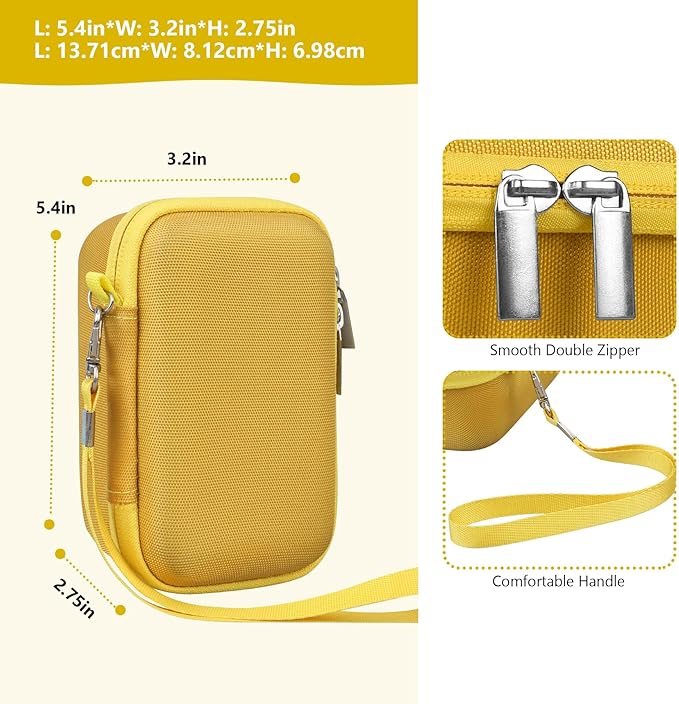 Hard Travel Case for Sony ZV-1F / ZV-1 / ZV-1 II Digital Camera, Storage Holder Travel Bag with Zipper Mesh Pocket for Battery Pack, Charging Cable, USB Card, Yellow