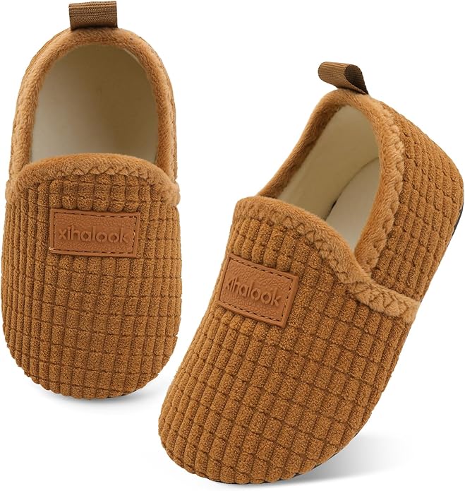 XIHALOOK Toddler Boys Girls House Slippers with Microfleece Lining Cozy Household Shoes Non-slip for Kids