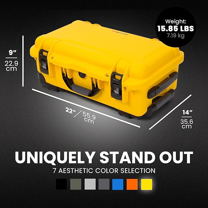 NANUK 935 Hard Case with Padded Divider – Waterproof Equipment Case with Wheels, 22” x 14” x 9” – Dustproof and Impact Resistant, Airline Carry-On Approved – Yellow