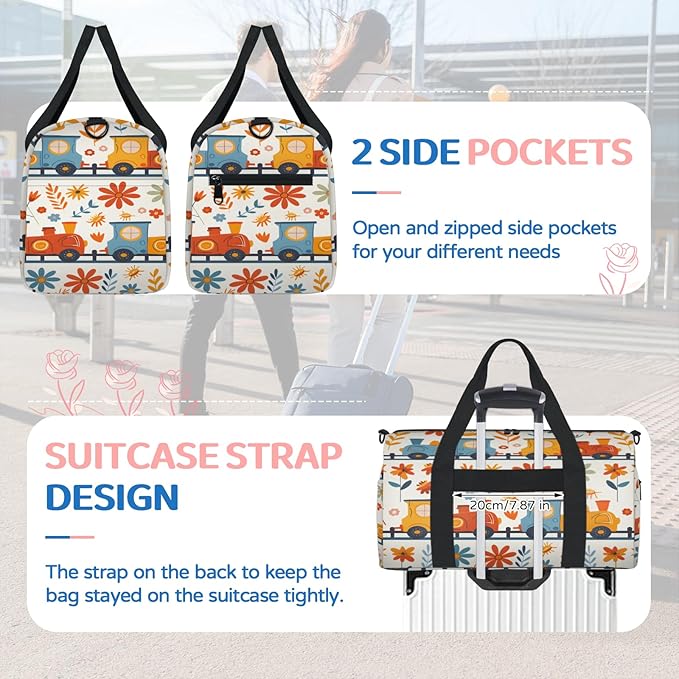 Train Travel Duffle Bag for Women Men, Overnight Weekender Bag, Carry on Tote for Sport Gym