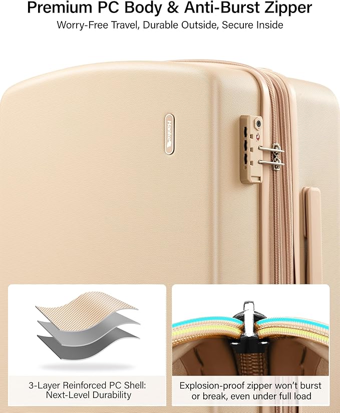 Hanke Expandable Carry On Luggage 22x14x9 Airline Approved, 20 Inch Hard Shell Suitcases with Wheels, Lightweight Travel Luggage Carry On Suitcase for Woman & Men with Tsa Lock(Cuba Sand)