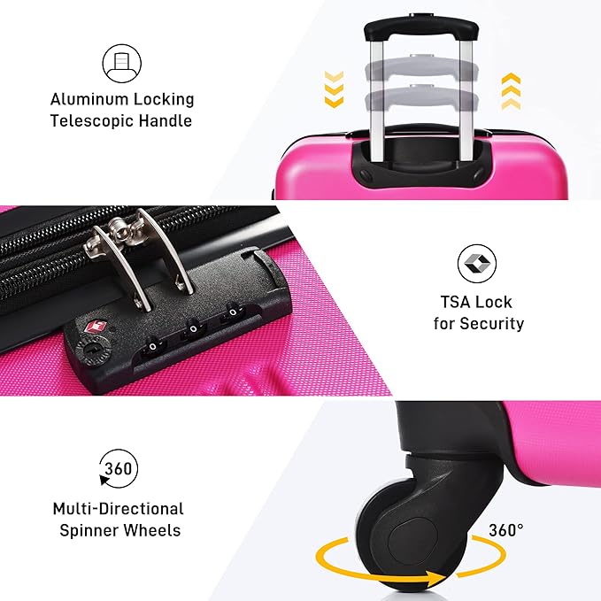 Merax Luggage Sets 2 Piece Expandable Hardside Luggage with Travel Bag Suitcase Set with Spinner Wheels(20+28+bag,Pink-1)
