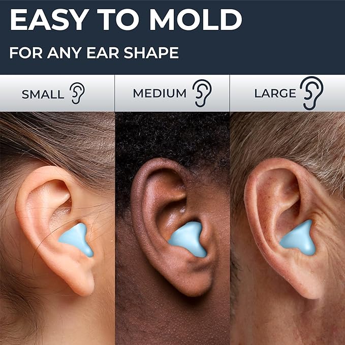 Peace&Quiet PQ Wax Ear Plugs for Sleep - 6 Silicone Wax Earplugs for Sleeping and Swimming - Gel Ear Plugs Noise Cancelling, Protect Ears While Sleeping with Sound Blocking 32 Db (6-Pillows), Blue