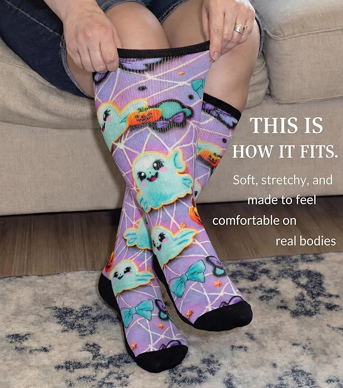 Extra Wide Diabetic Socks for Swollen Feet Men Women Non Binding Soft Stretch Colorful Design