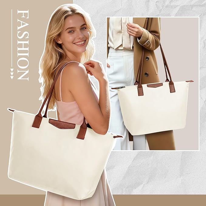 Tote Bag for Women, Nylon Top-Handle Purse with Zipper, Lightweight Foldable Shoulder Hobo Handbag