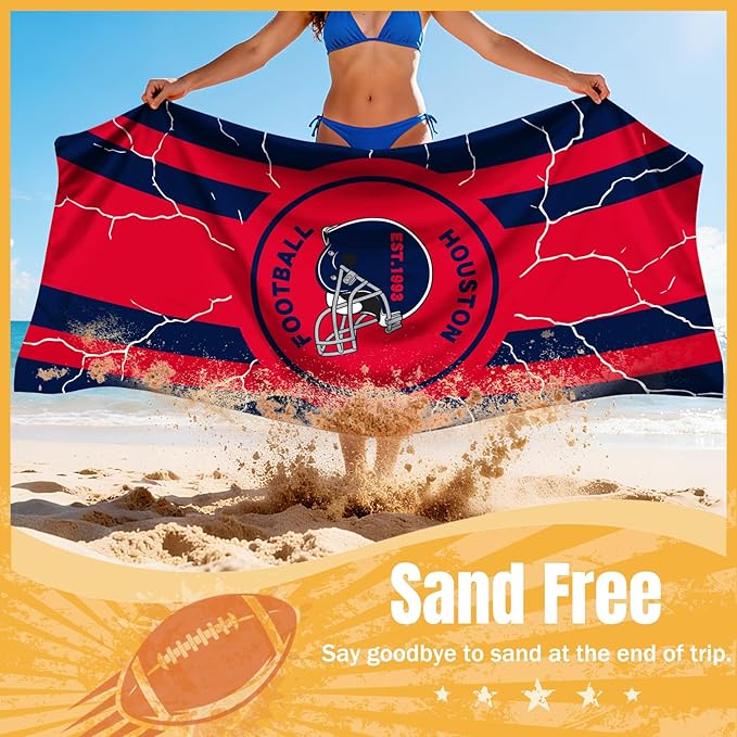 2 Pack Football Fan Thin Lightweight Microfiber Beach Towel Houston Themed XL Sand Free Oversized Towels Men Women Texans Team Dad Husband Birthday Valentines Novelty Hilarious Naughty