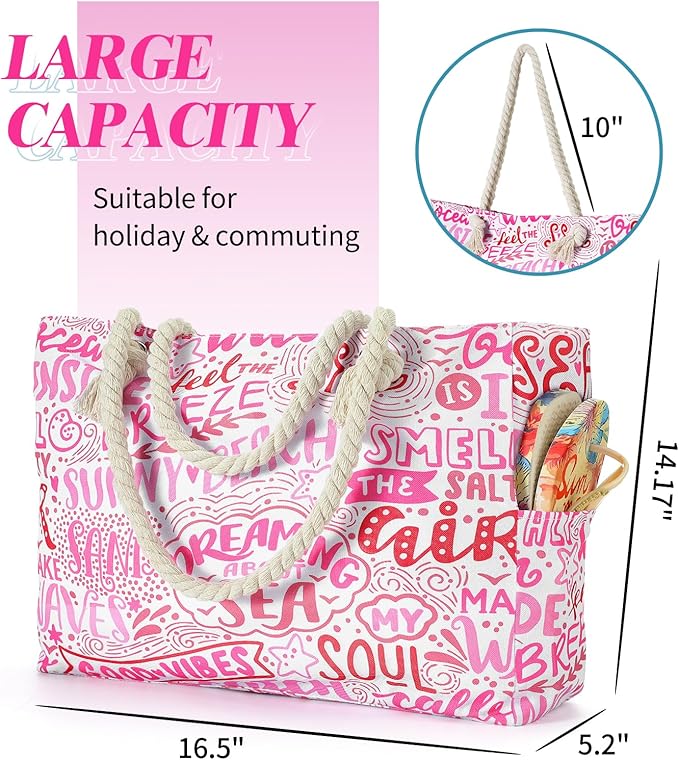 Tavaleu Beach Bags for Women - Large Beach Tote Bag, Women Sandproof Pool Bag for Pool Gym Grocery Travel