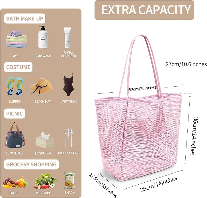 VOROLO Mesh Tote Beach Bag,Women Fairycore Hobo Bag,Shoulder Bag,Soft Summer Casual Crochet Bags