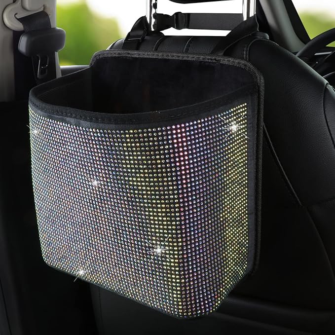 Cavalcade Car Back Seat Organizer, Bling Hanging Pocket, Large Seat Back Travel Caddy Bag, Diamond Trash Bin Garbage Container (Multicolor)