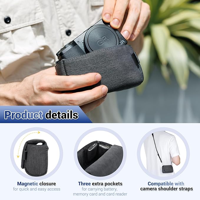 KIWIFOTOS Digital Camera Case Travel Pouch for Ricoh GR III GR IV Lumix ZS99 Canon ZS720 G7XIII GR IIIx SONY ZV-1 ZV-1 II RX100 VI RX100 Compact Camera Bag