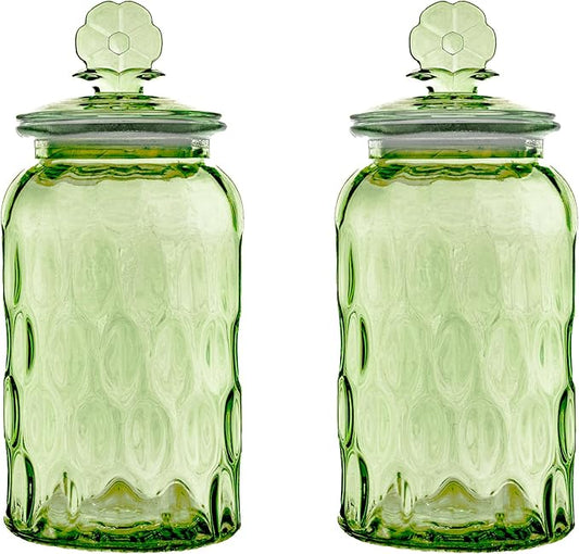 10 Strawberry Street Textured Glass Flower Canister, Dimpled Round, Sage, Set of 2