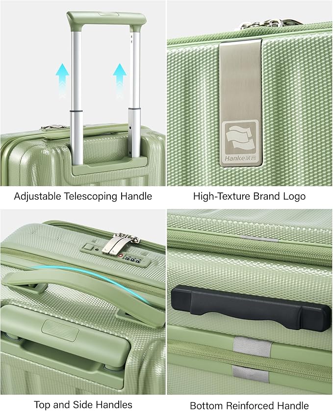 Hanke 20 Inch Expandable Carry On Luggage Airline Approved Top Opening Hard Shell Suitcases with Wheels Lightweight Travel Luggage Carry On Suitcase for Woman Men-Bamboo Green