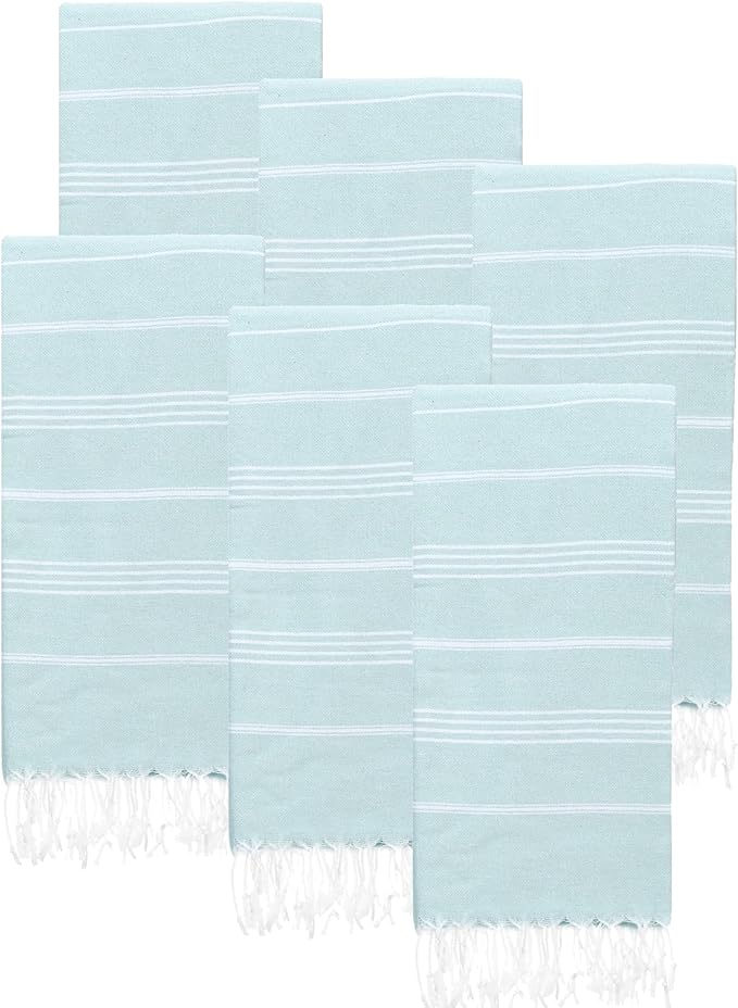 Turkish Beach Towels, Pack of 6 | Oversized, Quick Dry, Sand Free | 100% Cotton, Large 38x71 Towels for Beach, Pool, Travel | Ultra-Soft, Compact, and Absorbent | Aquamarine